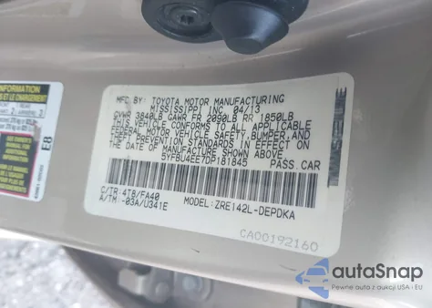 2013 Toyota Corolla L z USA, uszkodzony, nr VIN 5YFBU4EE7DP181845